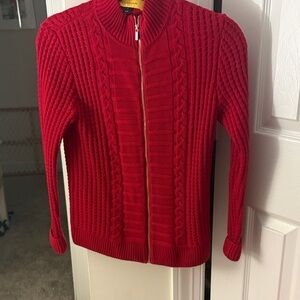 St. John Vibrant Red Cable Knit Cardigan